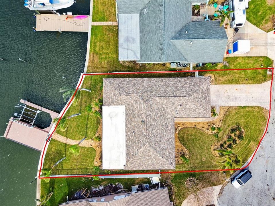 Aerial view of home, lot & dock!!!