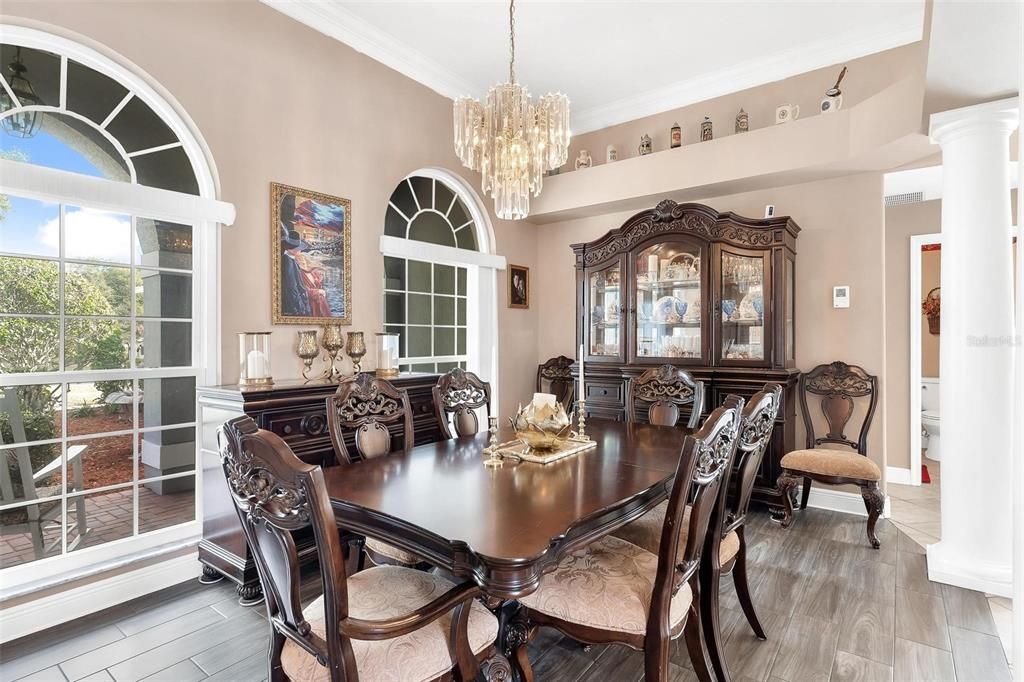 Formal Dining Area with an Elegant Chandelier