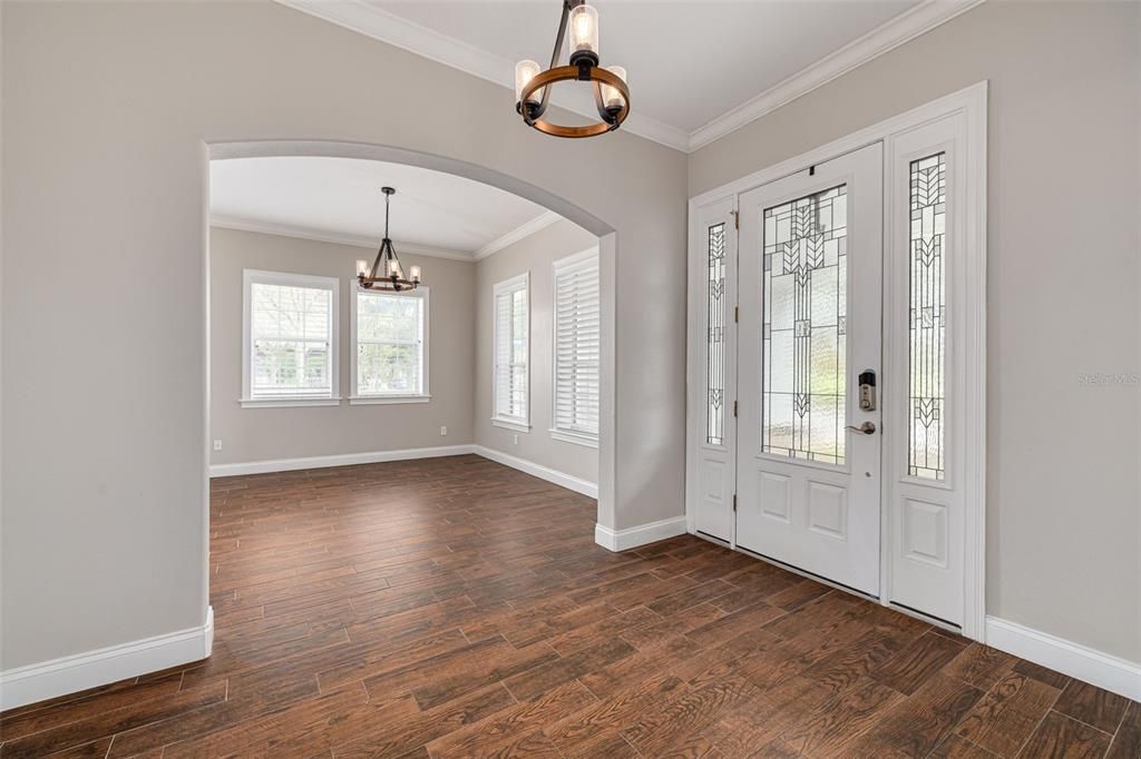 Front door looking into formal dining room