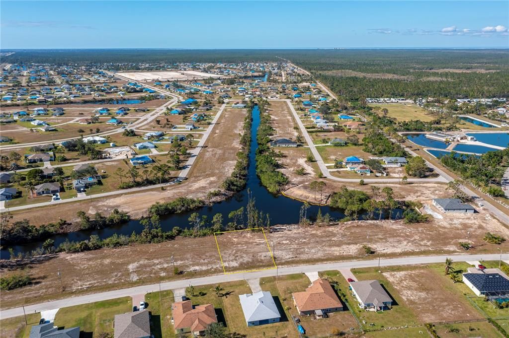 Outline of Lot showing Aerial View of intesecting canal