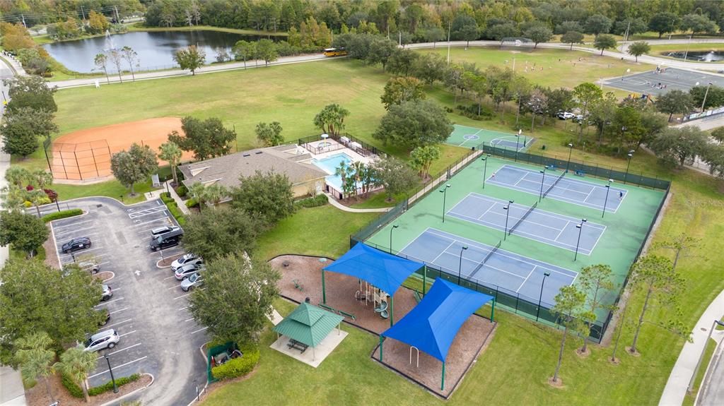 community fitness center, pool and tennis courts