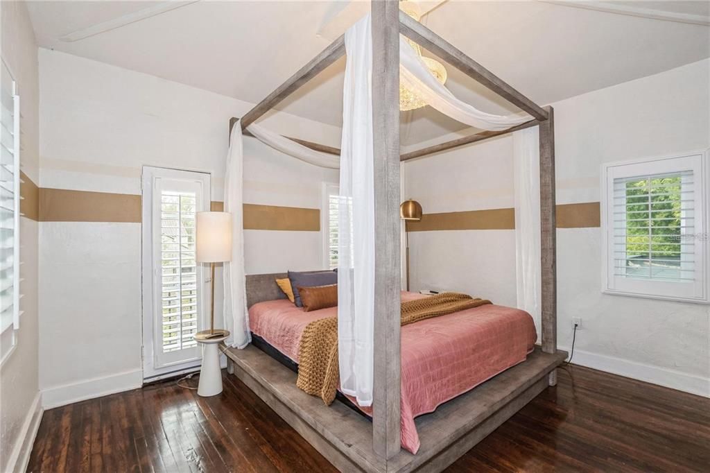 The Second Floor features a newly relocated Washer & Dryer Closet, 2 generous-sized Bedrooms with one having its own Small Balcony space with a newly upgraded Full Bath. Step Outside to ample side yard spaces, lucious bamboo surrounding the property for privacy  & a butterfly garden.