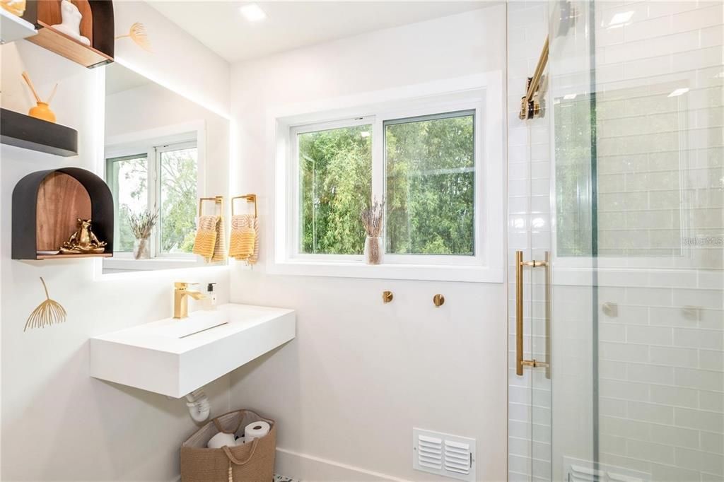 The Second Floor features a newly relocated Washer & Dryer Closet, 2 generous-sized Bedrooms with one having its own Small Balcony space with a newly upgraded Full Bath. Step Outside to ample side yard spaces, lucious bamboo surrounding the property for privacy  & a butterfly garden.