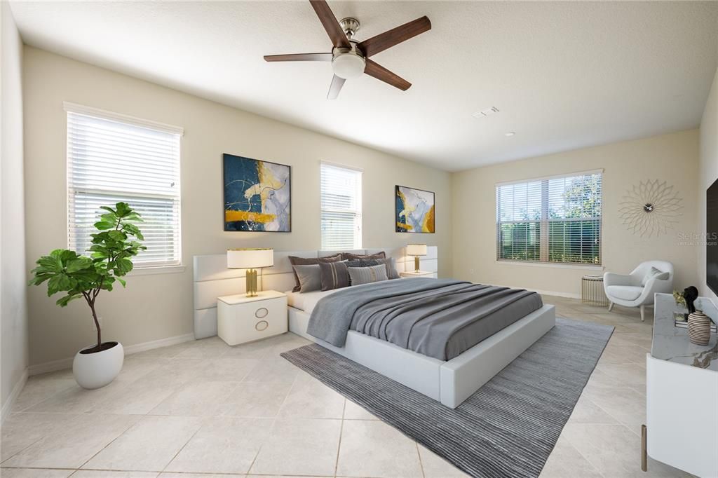 Before heading upstairs take a moment in the MAIN FLOOR EN-SUITE BEDROOM where the easy care tile floors continue and the walk-in closet and private en-suite bath make this a perfect main floor primary suite, GUEST SUITE or IN-LAW SPACE. Virtually Staged.