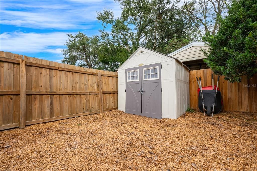 SHED FOR OUTDOOR STORAGE.