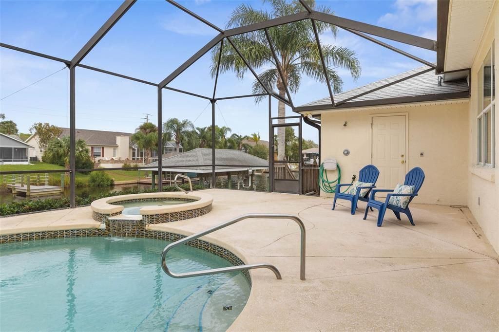 Heated salt water pool with spa