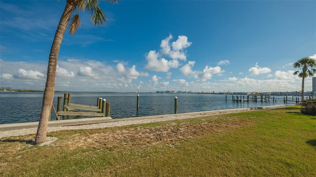 The seawall with the dock pilings.