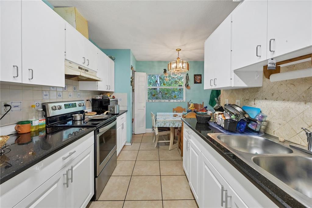 Large galley kitchen includes a spacious pantry