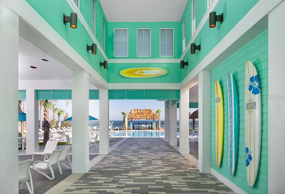 Entrance to the pool and beach. Restooms have showers.