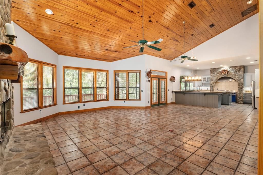 Wood paneled ceiling