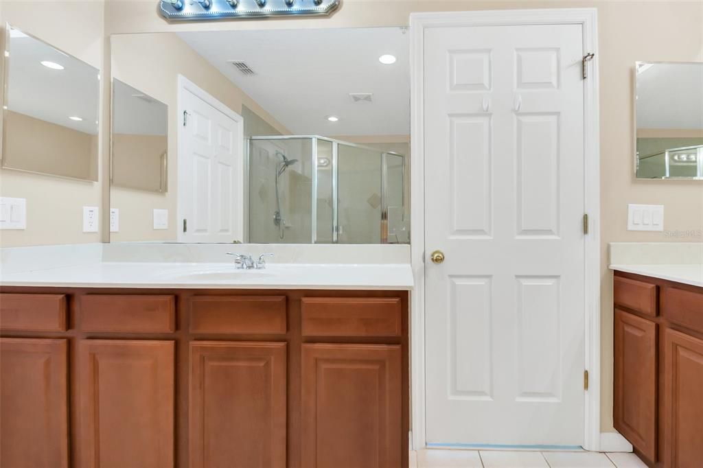 Separate vanities in primary bath