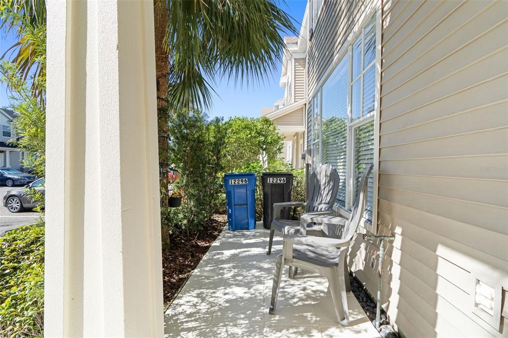 Outside seating area where you can enjoy a cup of coffee!