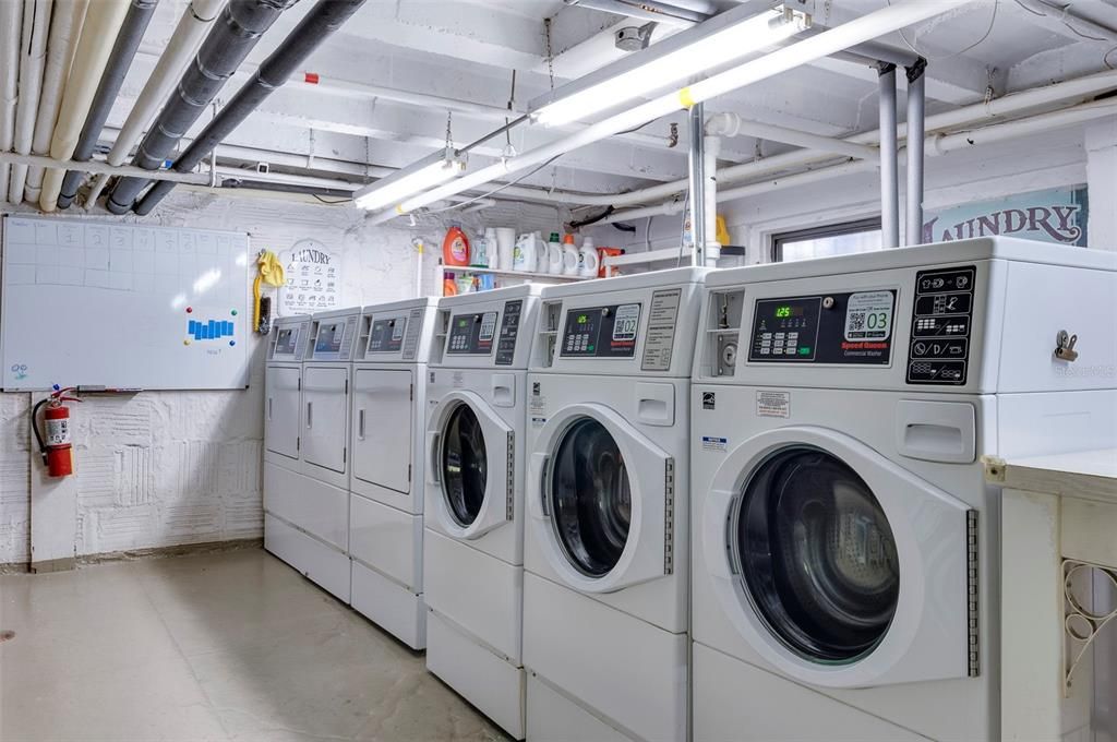 The laundry room is located in the basement