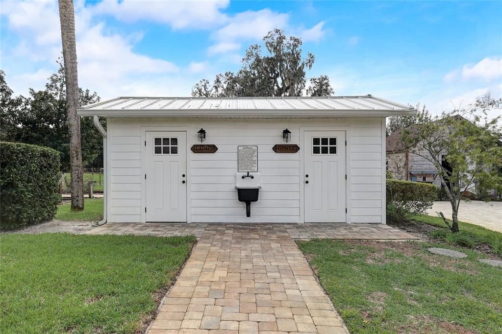 His and her bathrooms with multiple stalls