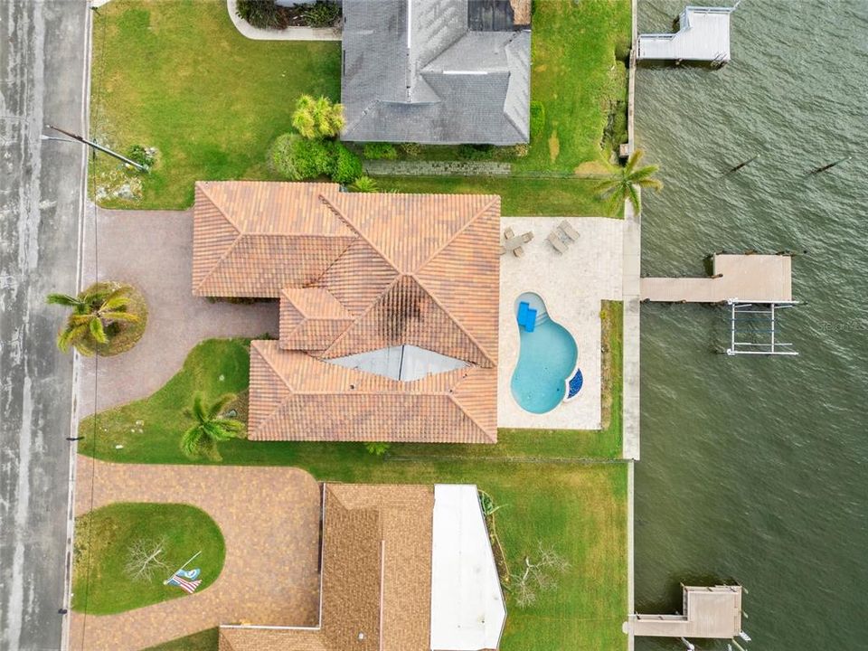 Overhead aerial photo of the property post-storms