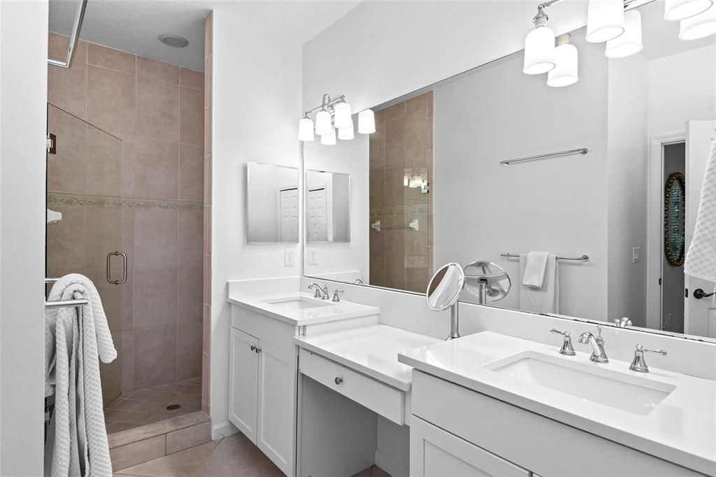 Dual Sinks and Quartz Countertops in the Primary Bathroom