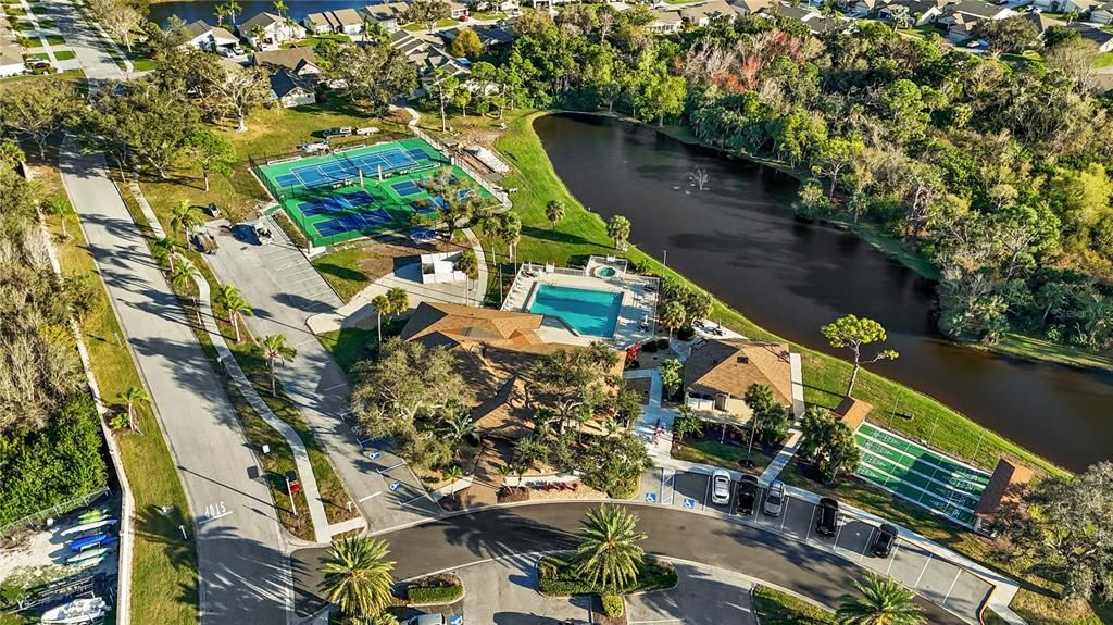 AERIAL VIEW OF THE CLUBHOUSE AND COURTS