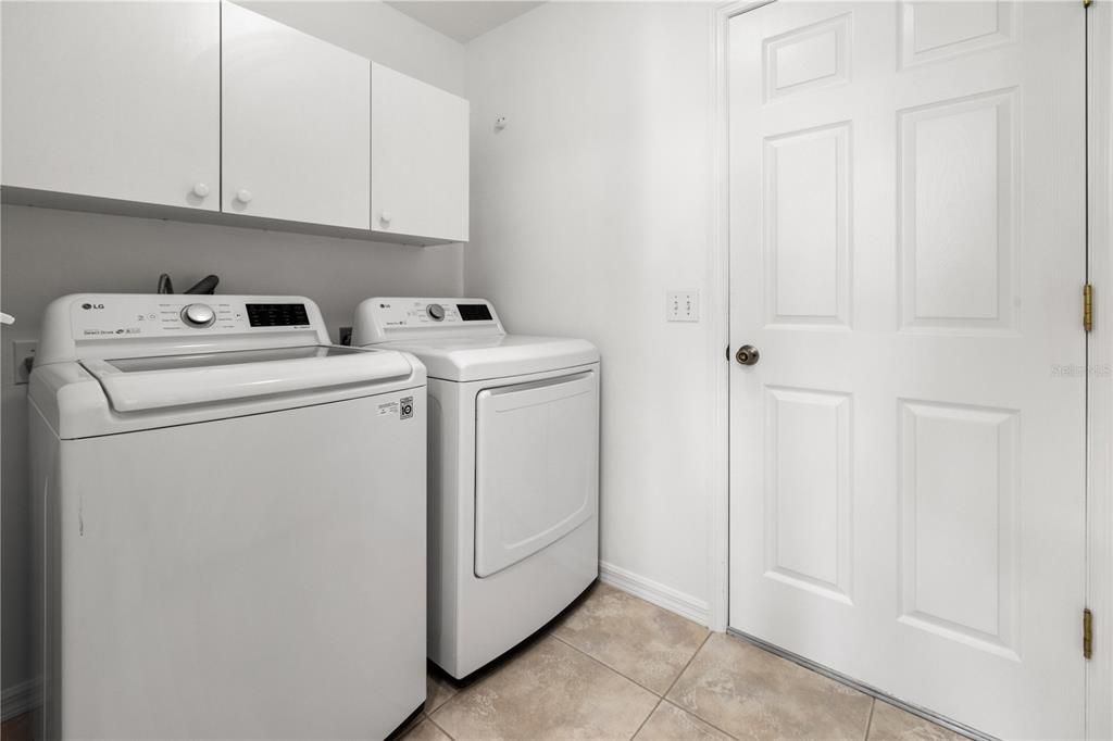 THE LAUNDRY ROOM HAS PLENTY OF SPACE AND STORAGE.