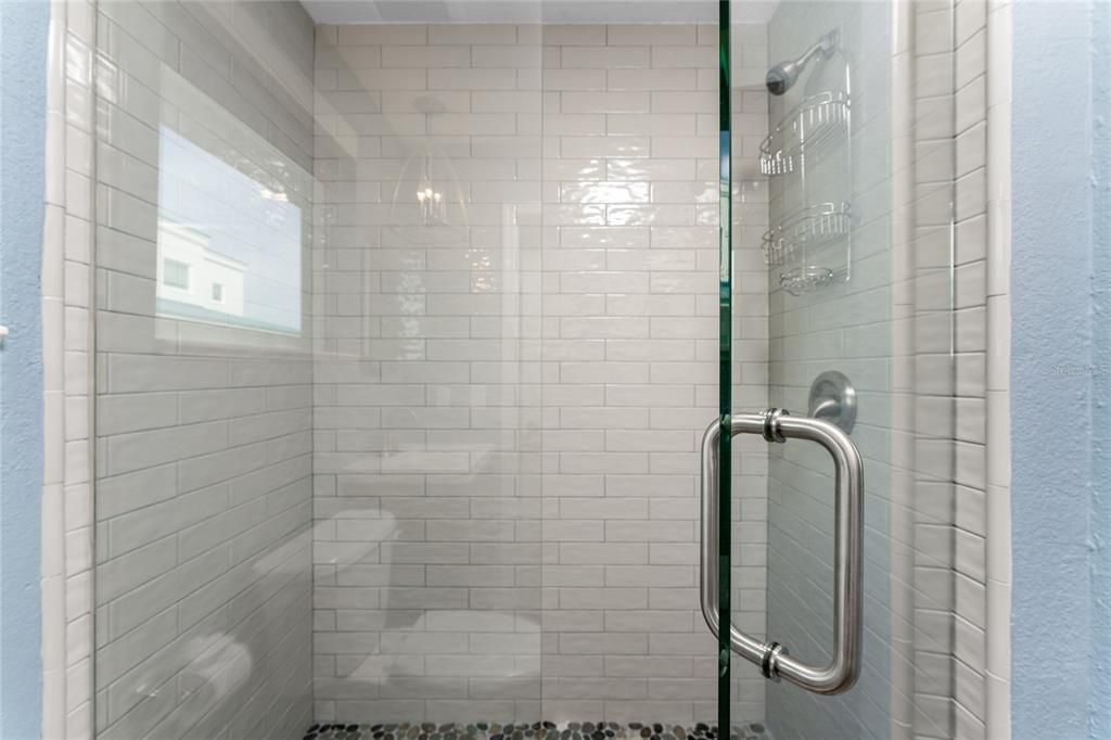 Main Bathroom Walk in Tiled Glass Shower