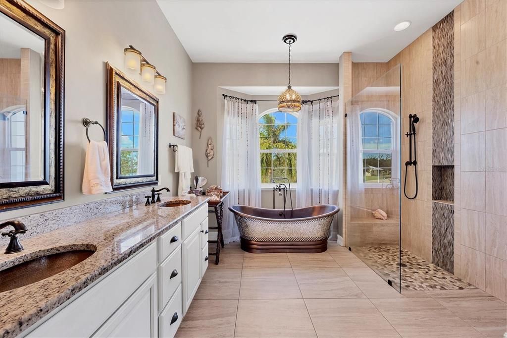 Master Bathroom with Copper Soaking Tub- Glass seamless Shower