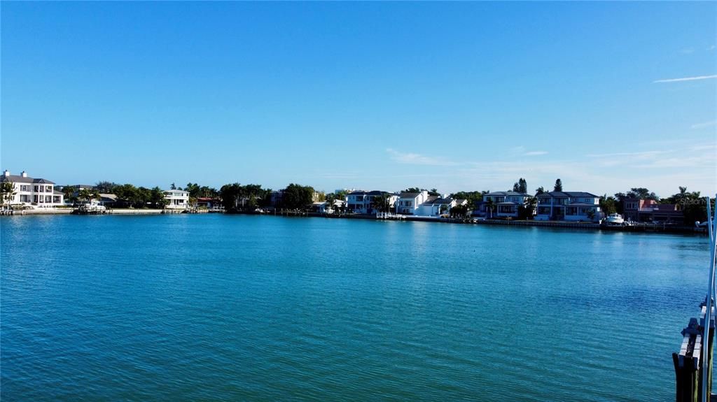 North Facing View, 120 feet width of property with big water access directly to Sarasota Bay and Intercoastal Waterway and the Gulf of Mexico.