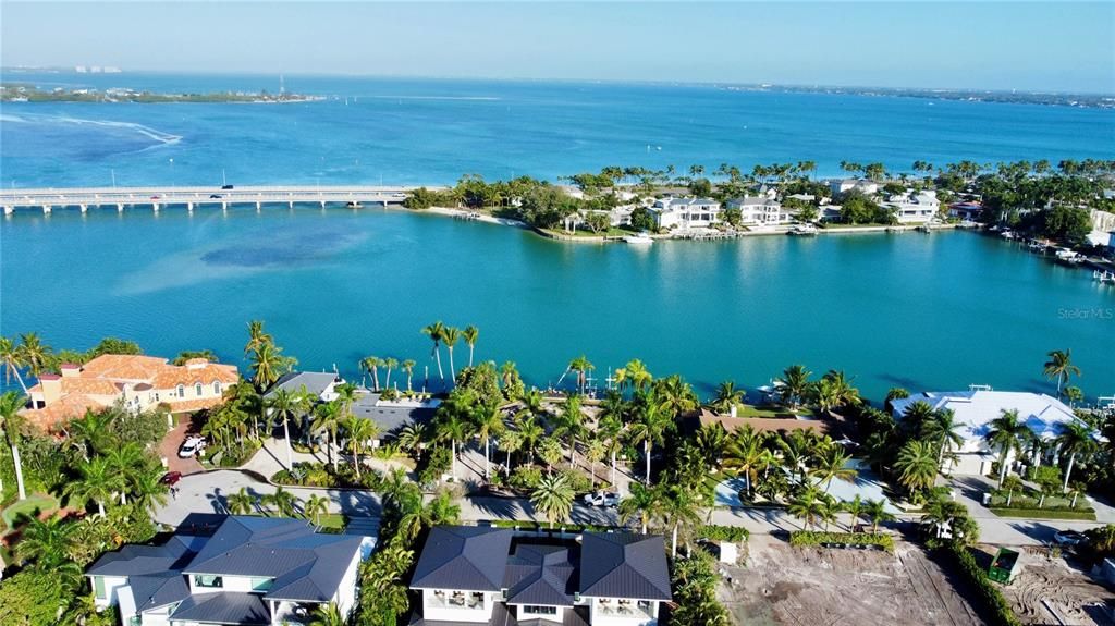 120 feet width of property with big water access directly to Sarasota Bay and Intercoastal Waterway and the Gulf of Mexico.