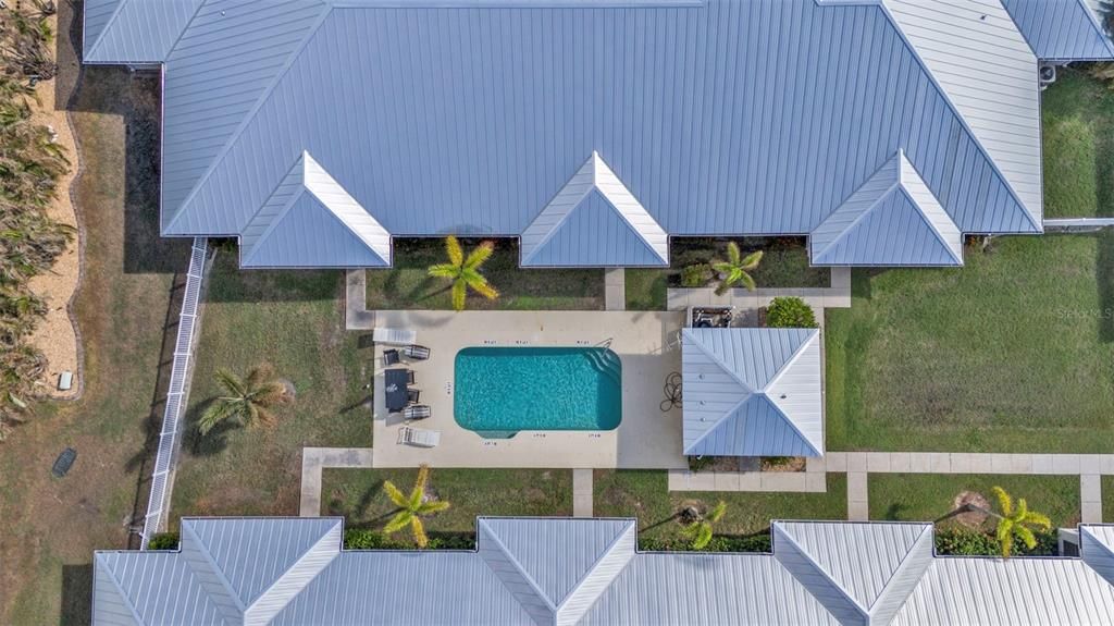 OVERHEAD SHOT OF POOL, THIS VILLA IS UPPER RIGHT, END UNIT