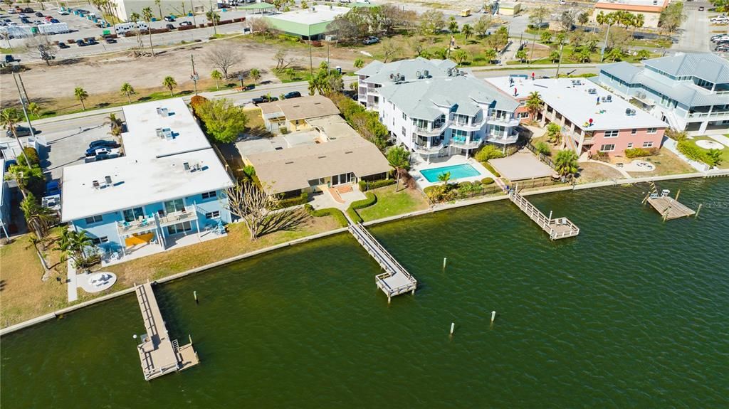 Overhead view of property and dock