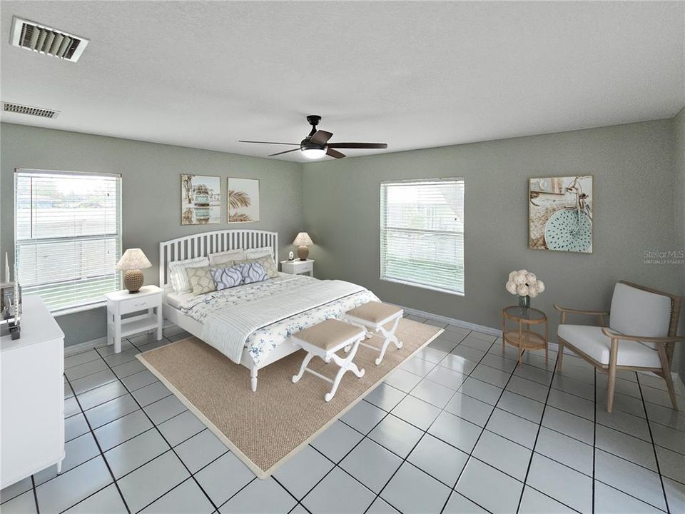 Virtually staged primary bedroom