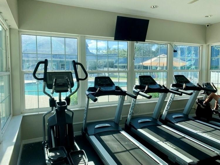 workout center overlooks pool