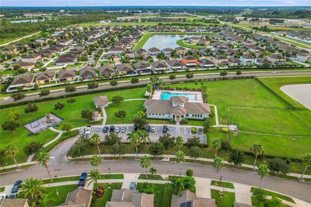 Arial view of Clubhouse and Pool #2. Virtually staged.