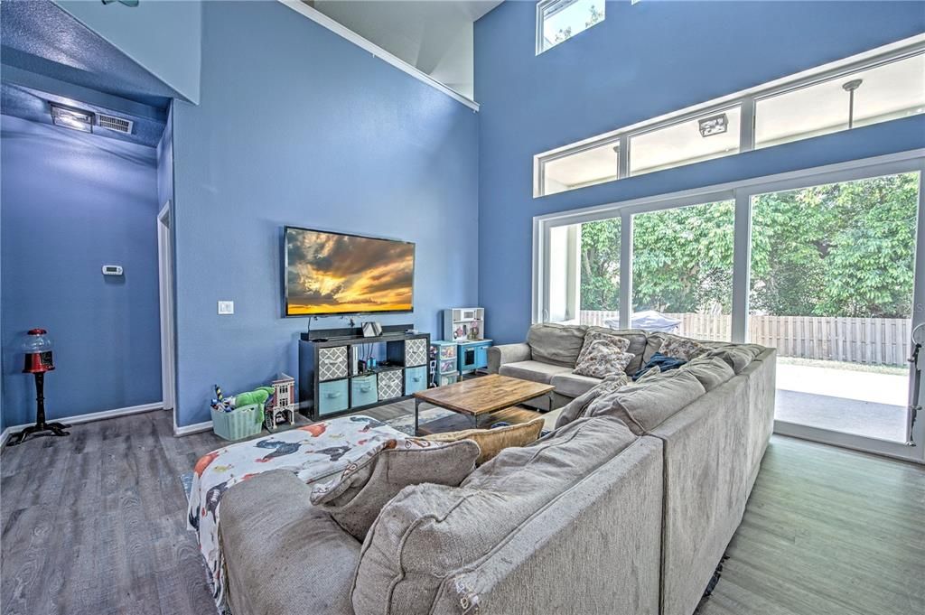 Living room with sliding doors