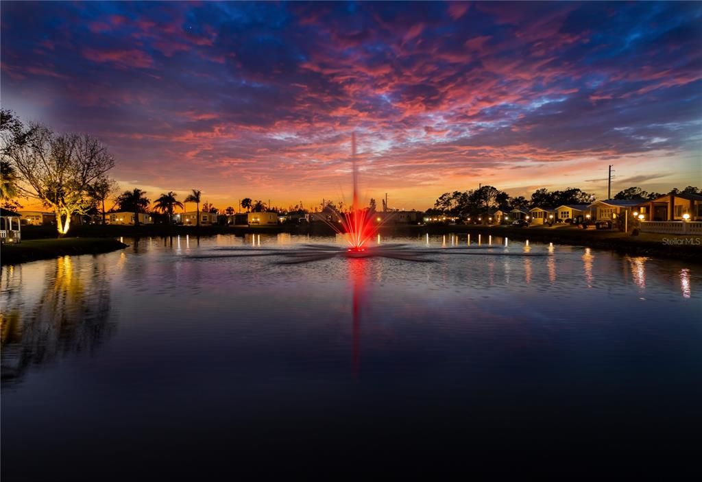 The main fountain upon entrance to Lazy River Village will dazzle with colors