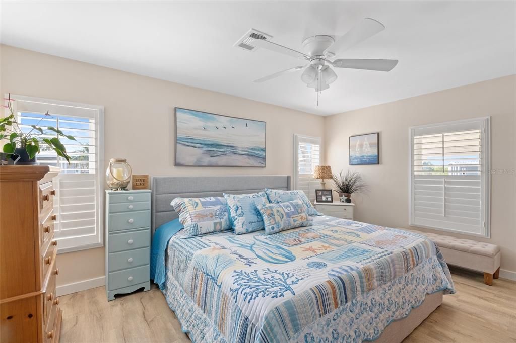 Master Bedroom. Plantation shutters through out the home.