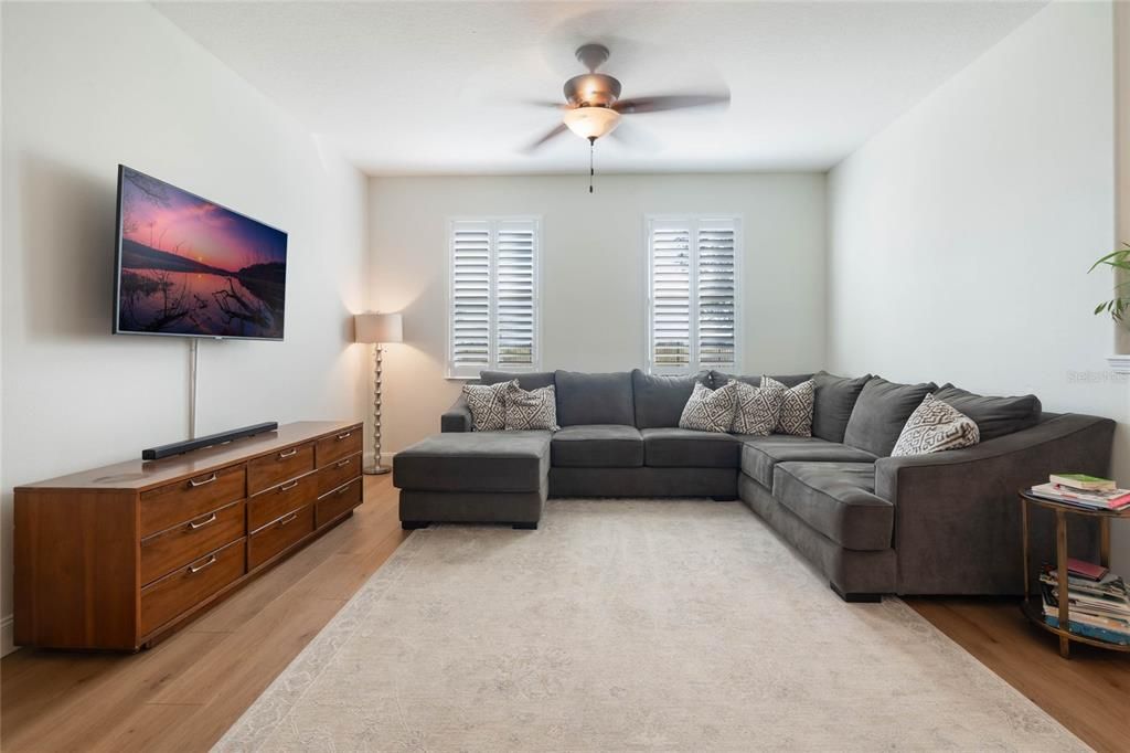 Family room with views of backyard