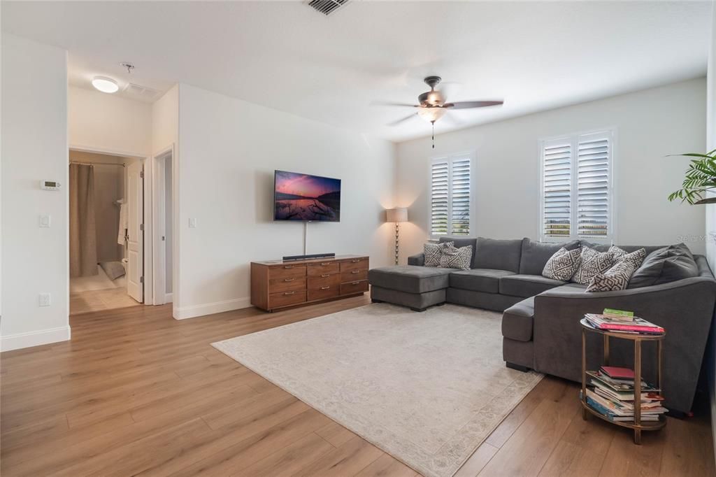 Family room with views of backyard