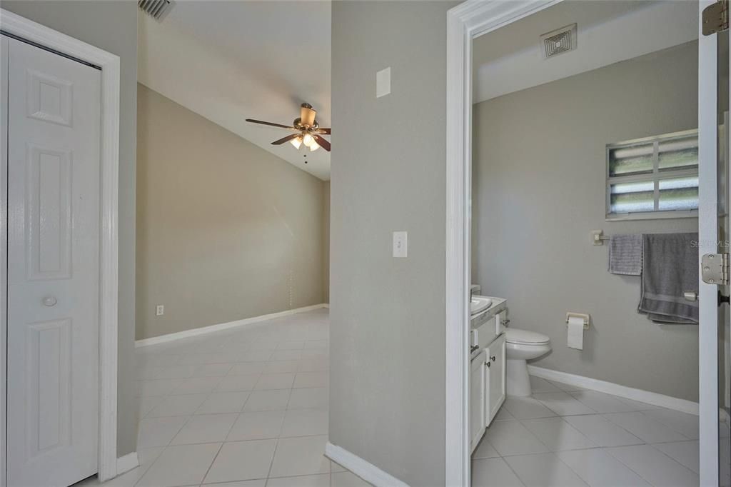 View of second bedroom in relation to guest bathroom.  This whole area can be closed off for privacy.