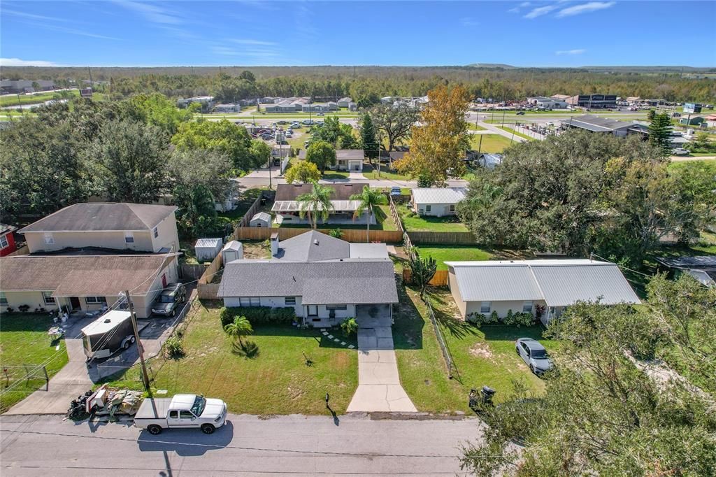 Overhead view of the home and lot