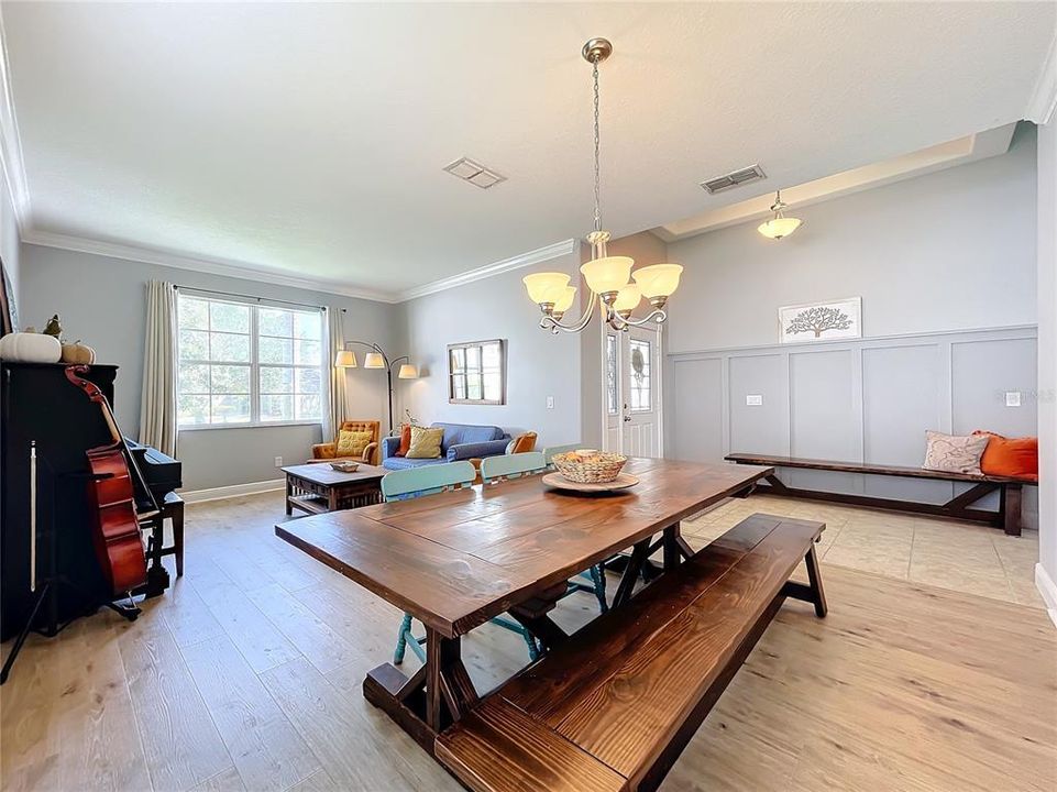 Dining room and family room looking from kitchen entrance