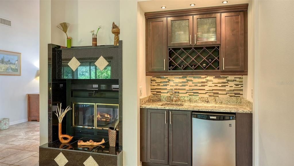 fireplace and wet bar