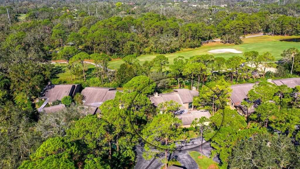 aerial view of home and golf course