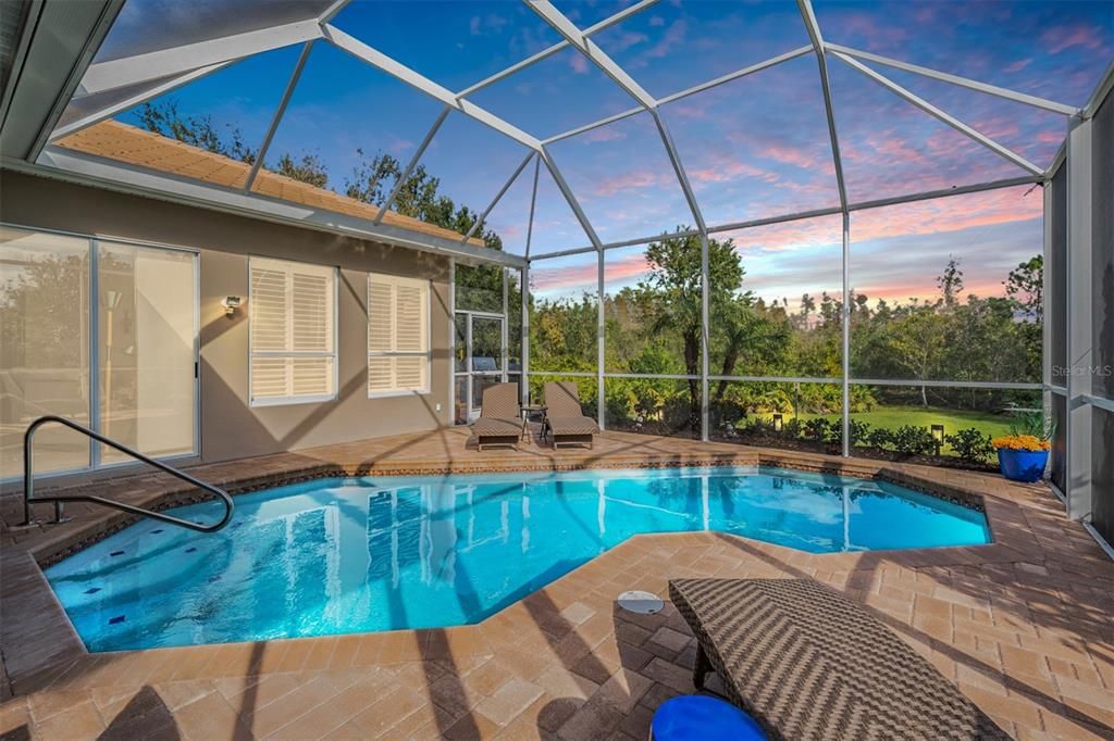 Pool, Pavered Lanai and a gorgeous conservation view, Solar Panels are installed to heat the pool.