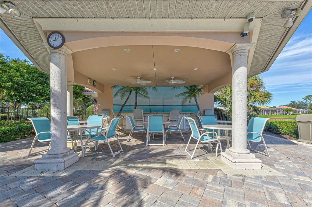 Poolside cabana area is just right for casual gatherings.