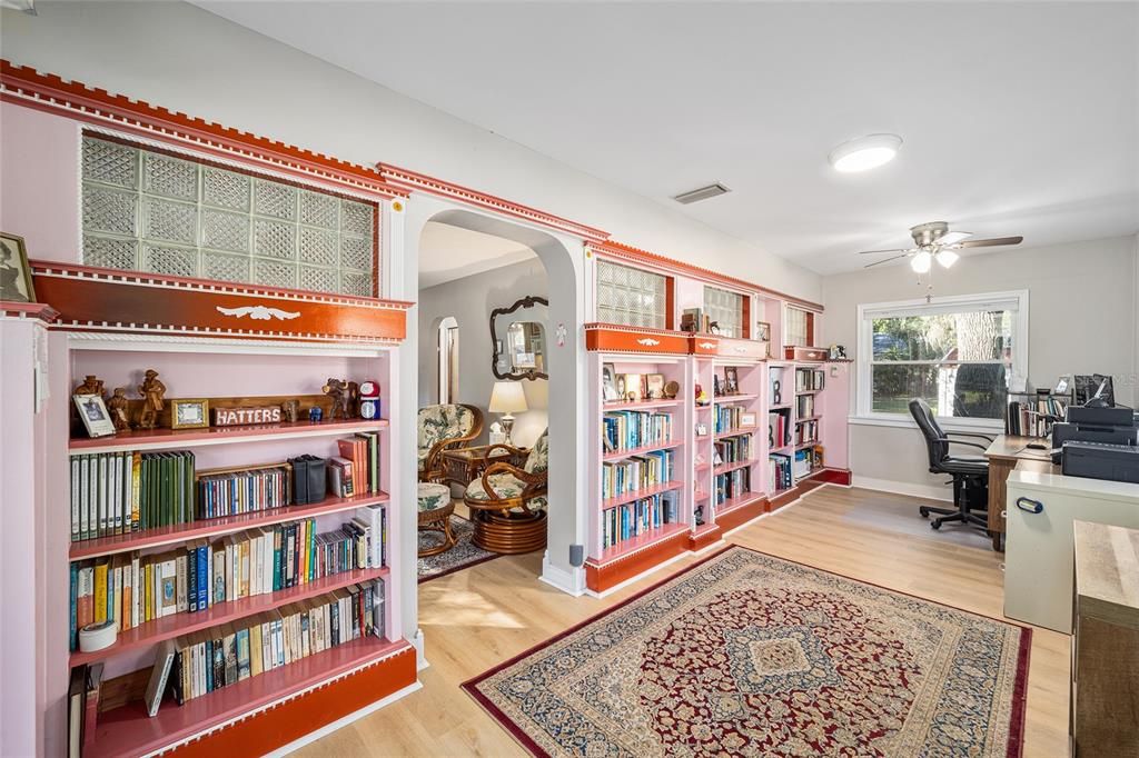 Library/Den/Office with Custom Built-ins & Entry to Living Room