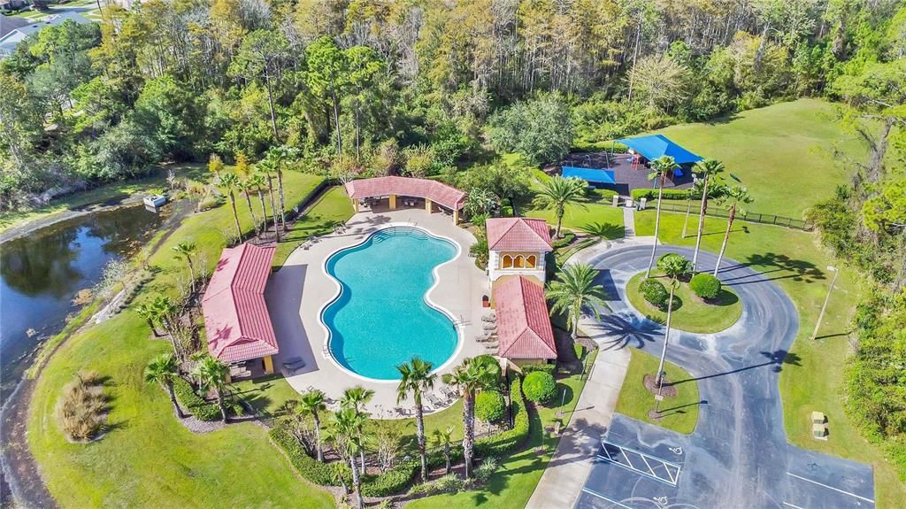 Community pool, with plenty of pavillions, and a playground.