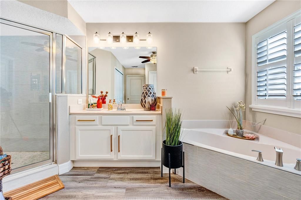 Large soaking tub and separate oversized shower.