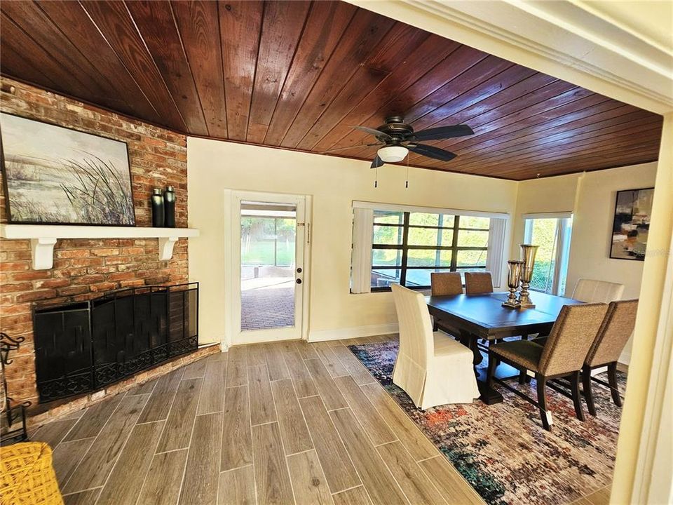 Corner Fireplace and Dining Room