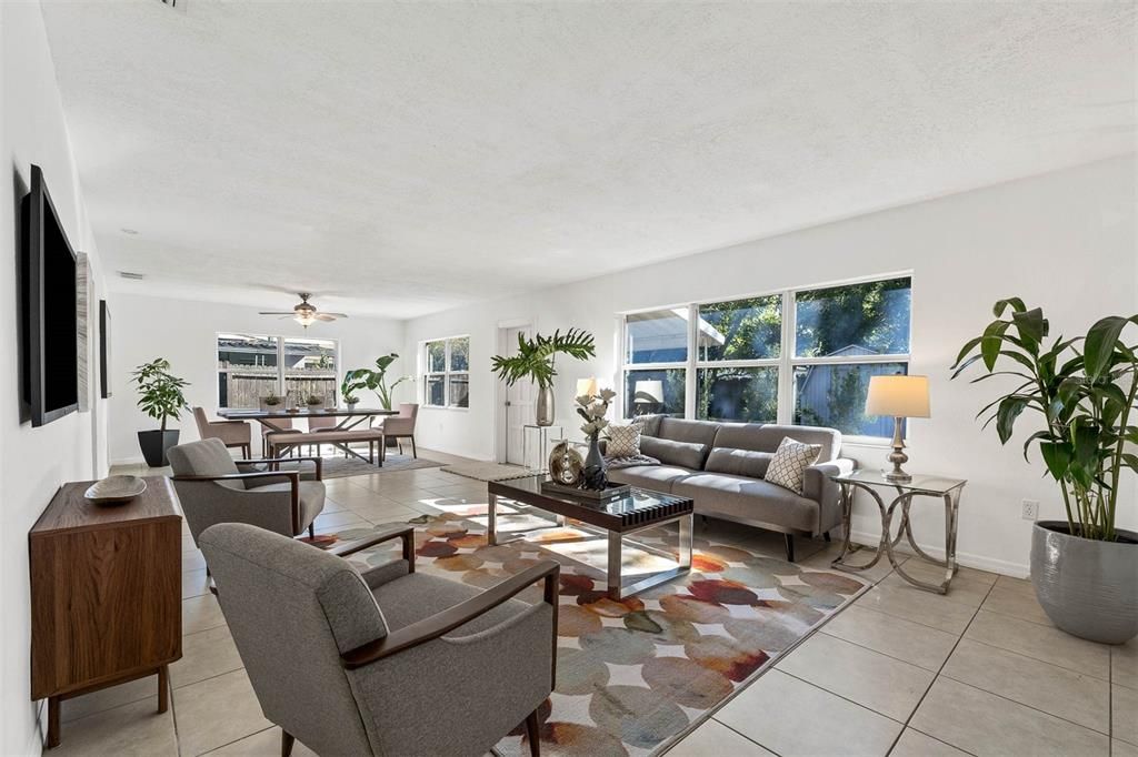 Living room and dining area.