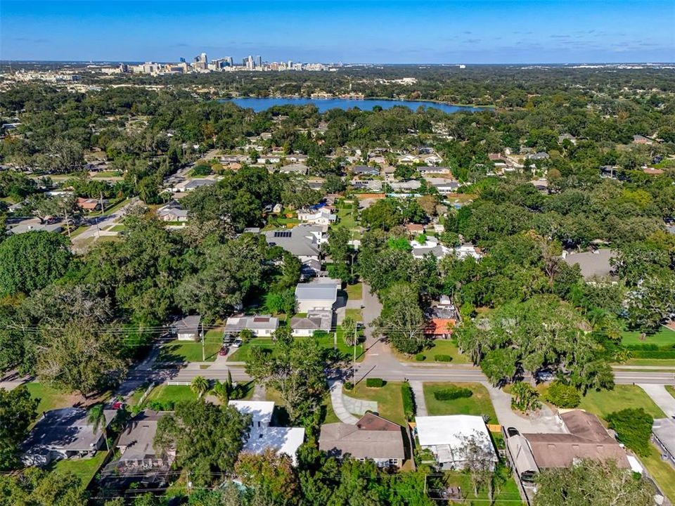 Drone Photo - Property is at the bottom of this photo, in the middle. You can see downtown Orlando from this view. The lake the top of this picture is called lake Pineloch.