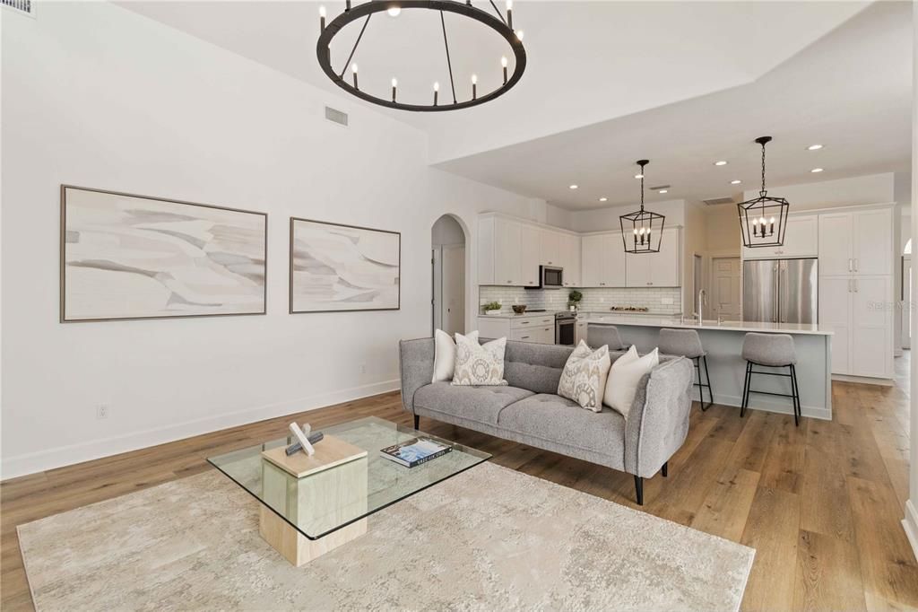 Family room and bedroom hallway arch